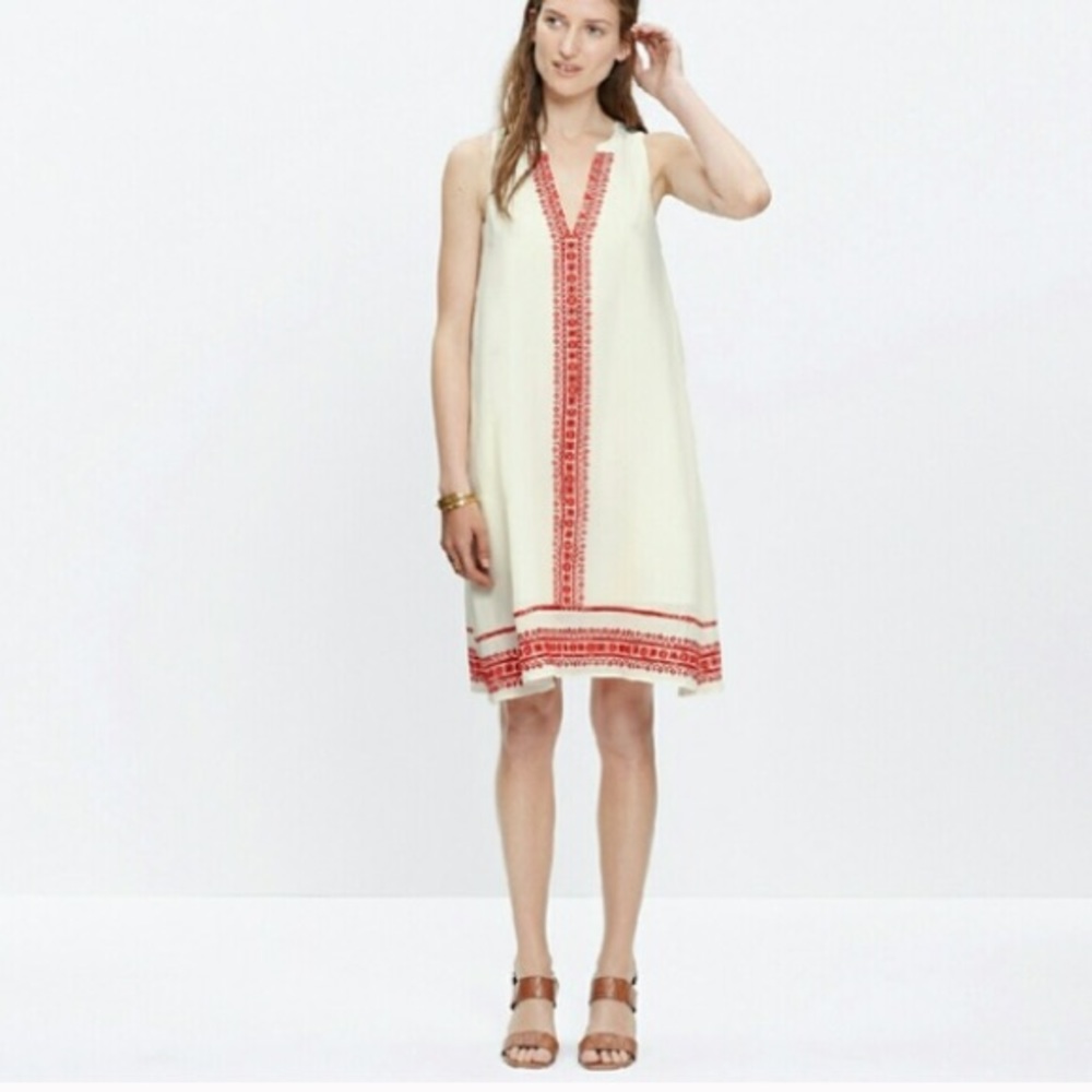 Madewell silk embroidered v-neck tunic dress